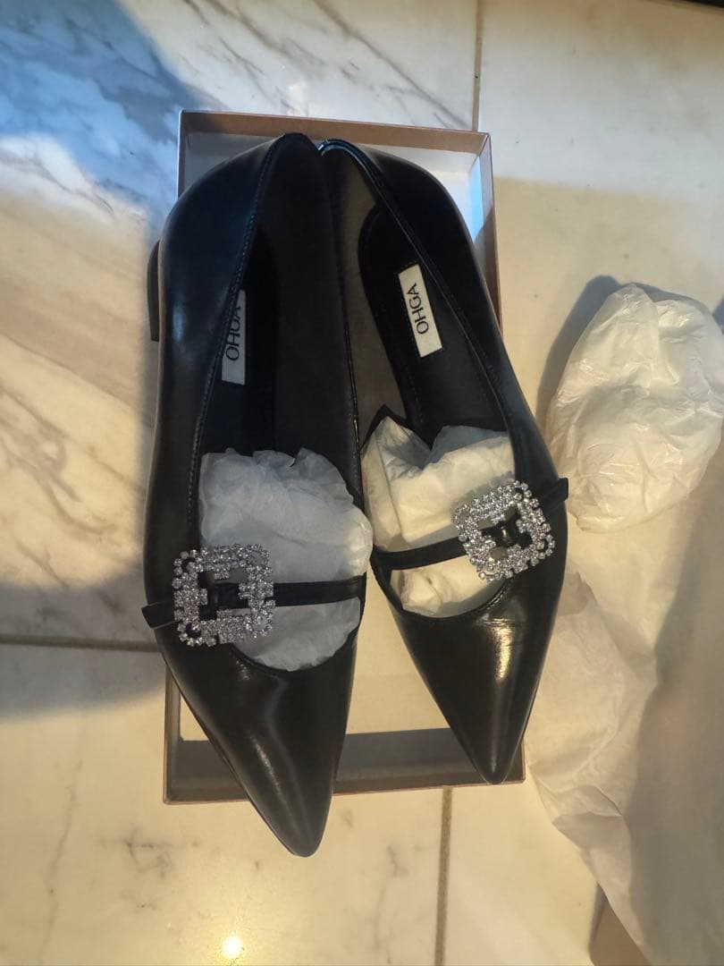 OHGAブラック ポインテッドトゥ シューズ 22.5