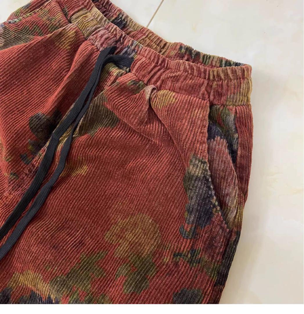 Tataナチュラル綿レディースベルベット中綿パンツ赤色緑２点セット