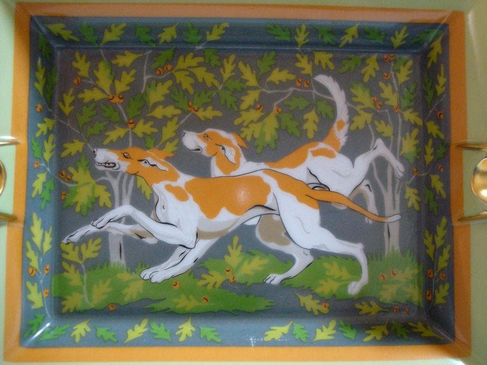 エルメス　HERMES　　灰皿　アッシュトレイ 葉っぱと走る犬