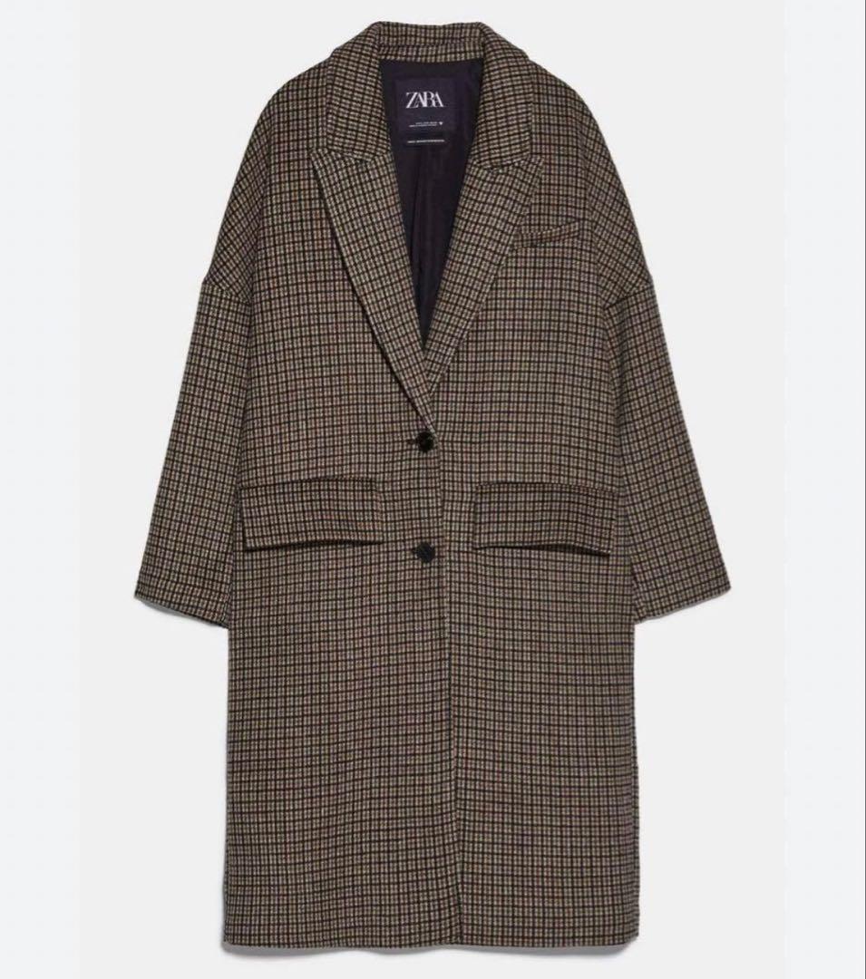試着のみ ZARA チェスターコート Ｌサイズ チェック オーバーサイズ ロング