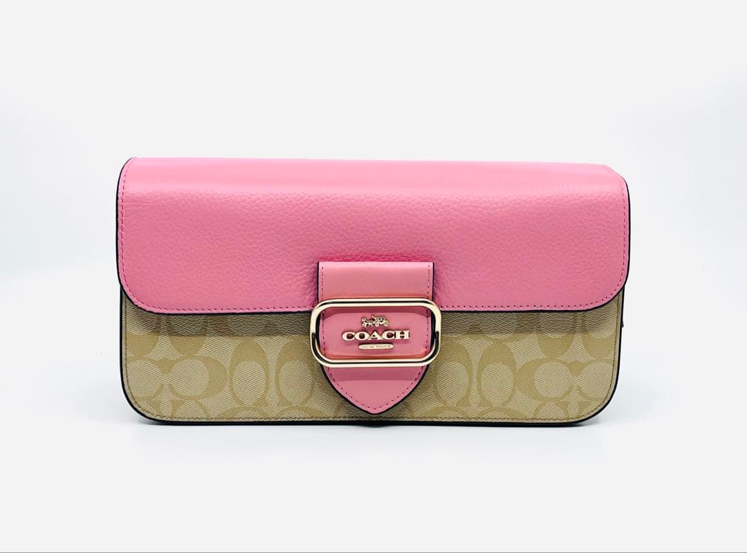 【新品・未使用】COACH シグネチャー ピンク フラップ ショルダー バッグ