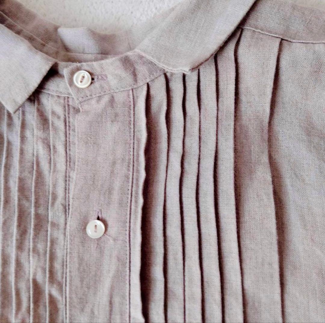 イチアンティークス　ロングワンピース　ピンタック　ギャザー　リネン　くすみピンク