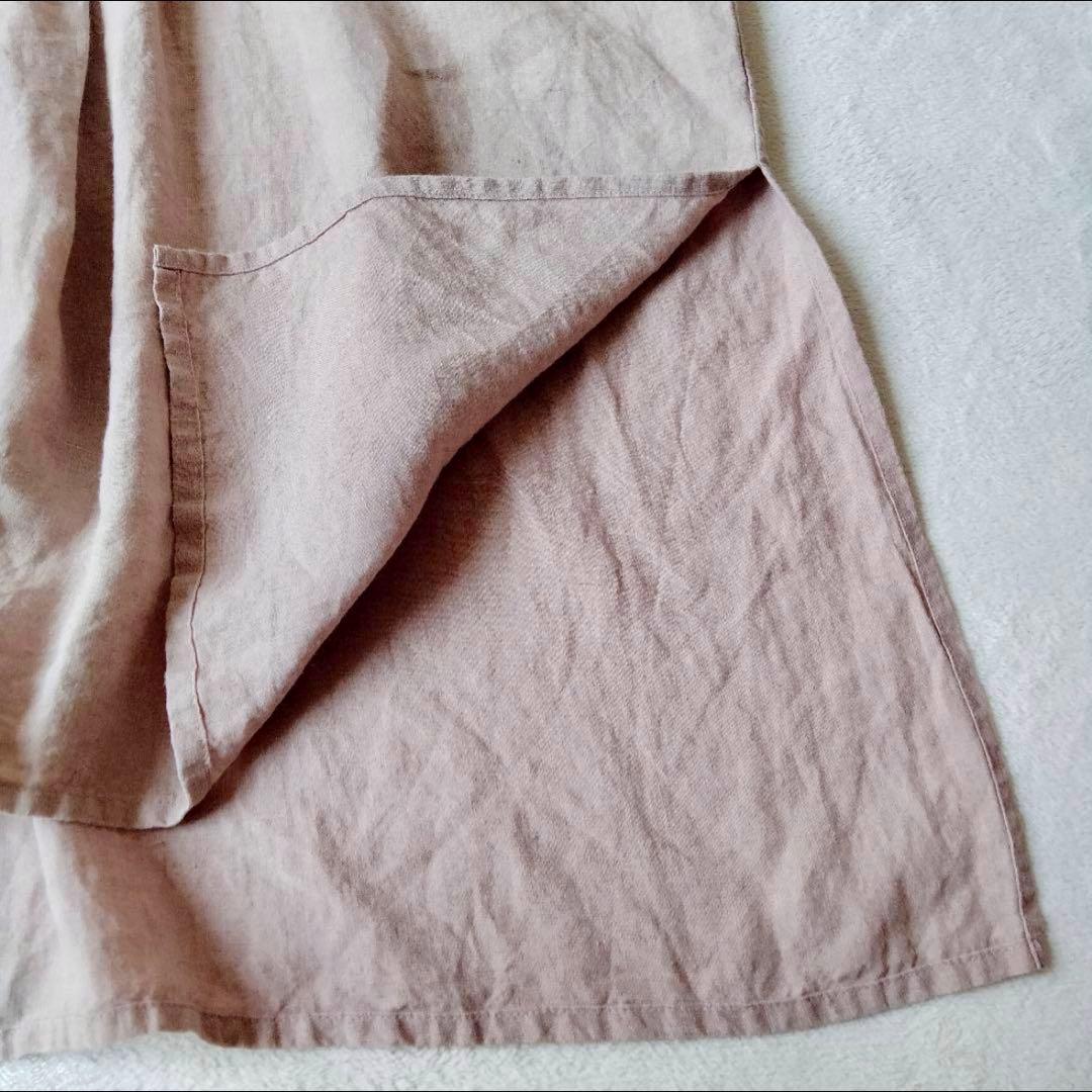 イチアンティークス　ロングワンピース　ピンタック　ギャザー　リネン　くすみピンク