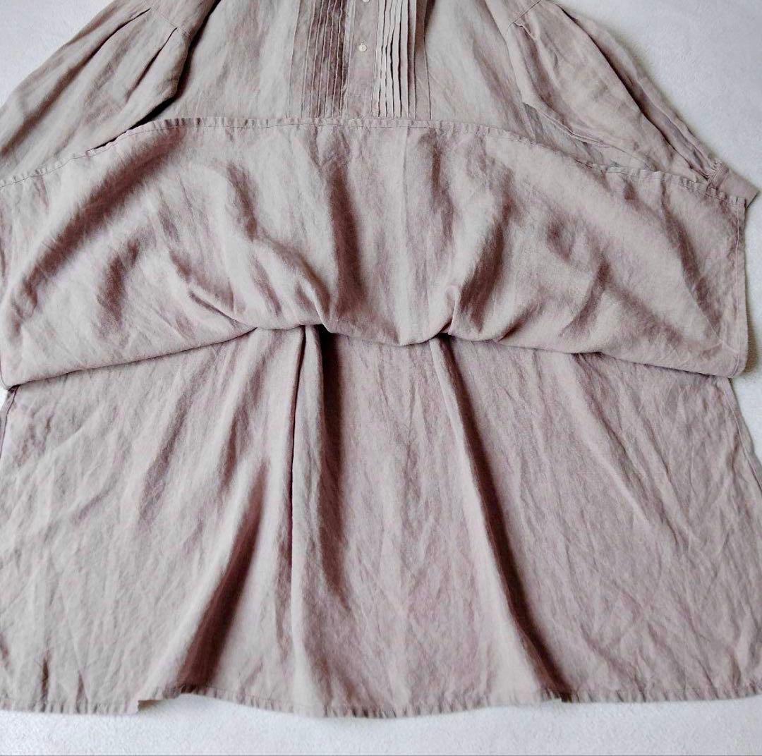 イチアンティークス　ロングワンピース　ピンタック　ギャザー　リネン　くすみピンク