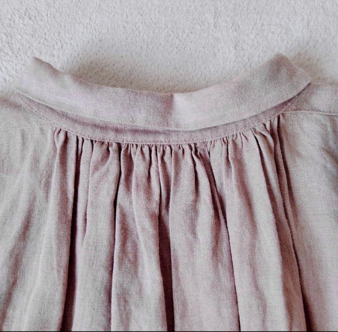 イチアンティークス　ロングワンピース　ピンタック　ギャザー　リネン　くすみピンク