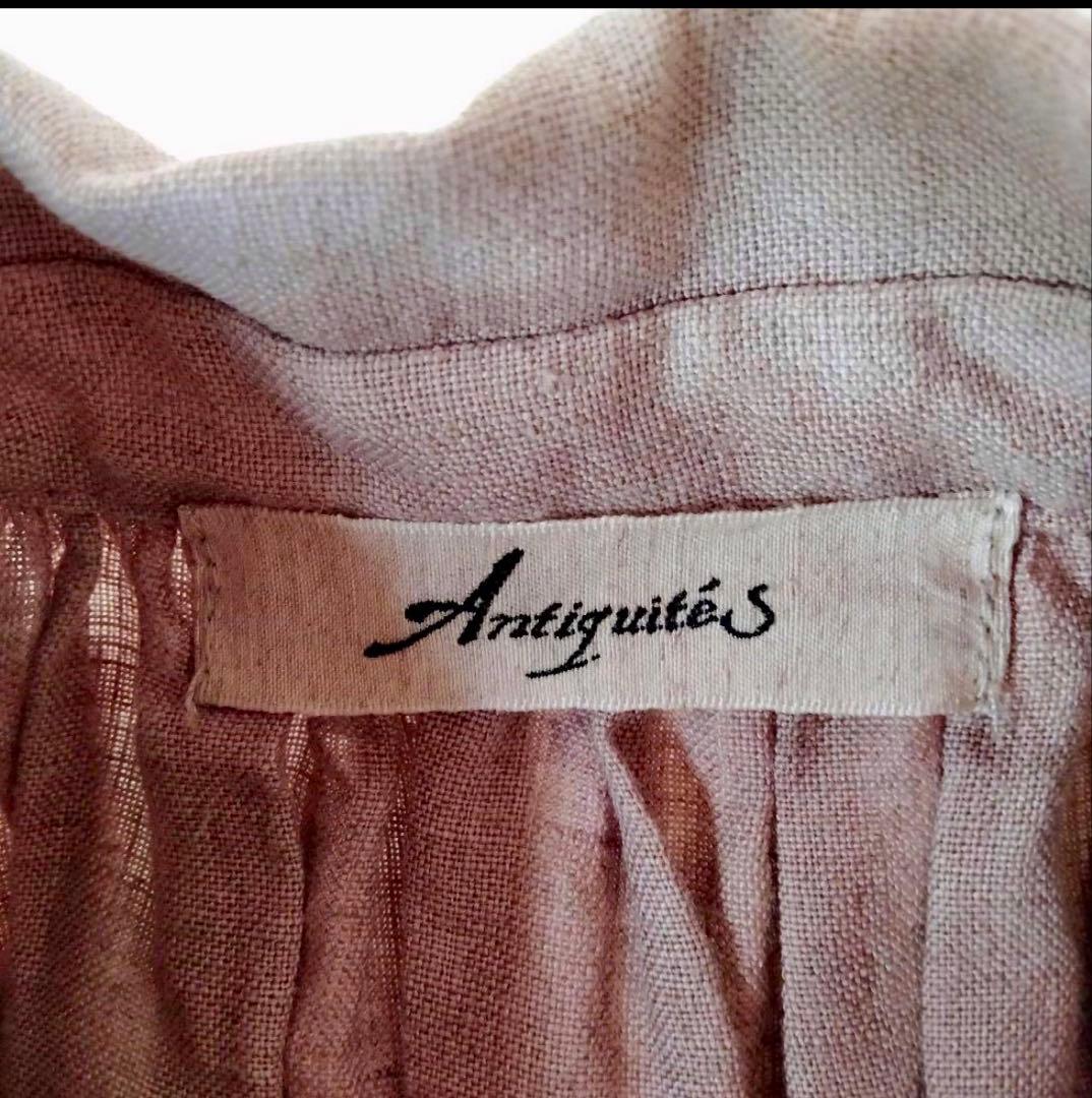 イチアンティークス　ロングワンピース　ピンタック　ギャザー　リネン　くすみピンク