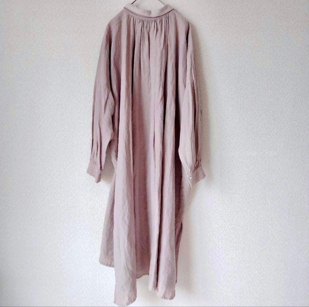 イチアンティークス　ロングワンピース　ピンタック　ギャザー　リネン　くすみピンク