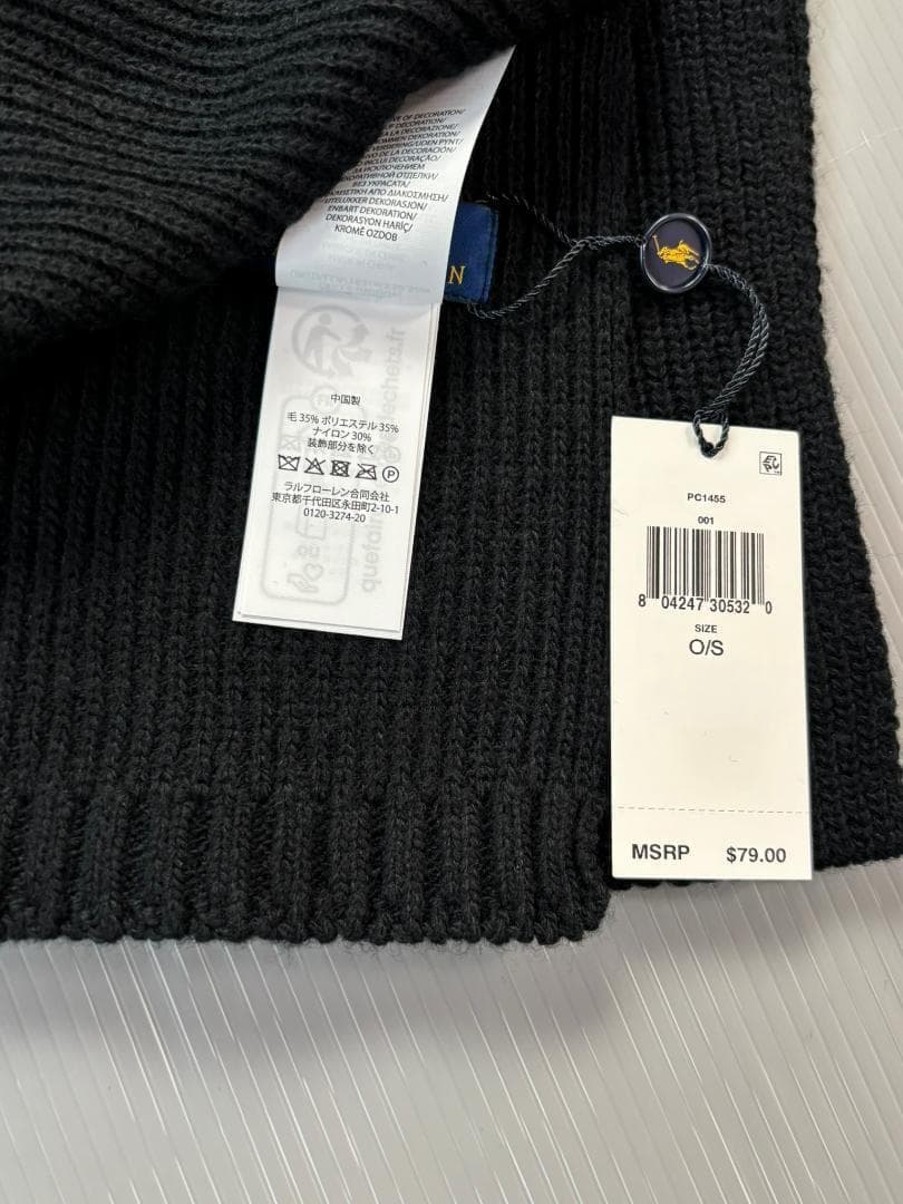 GIFTBOX入り今季ベア新品　ラルフローレン　マフラー　ポロベア　BK