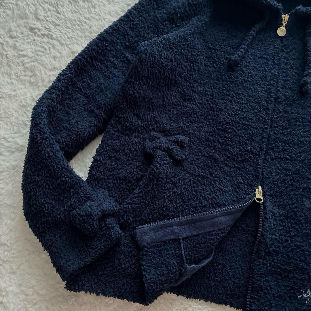 美品 希少✨ピンクハウス ロゴ刺繍入り モコモコ ジップアップ パーカー リボン