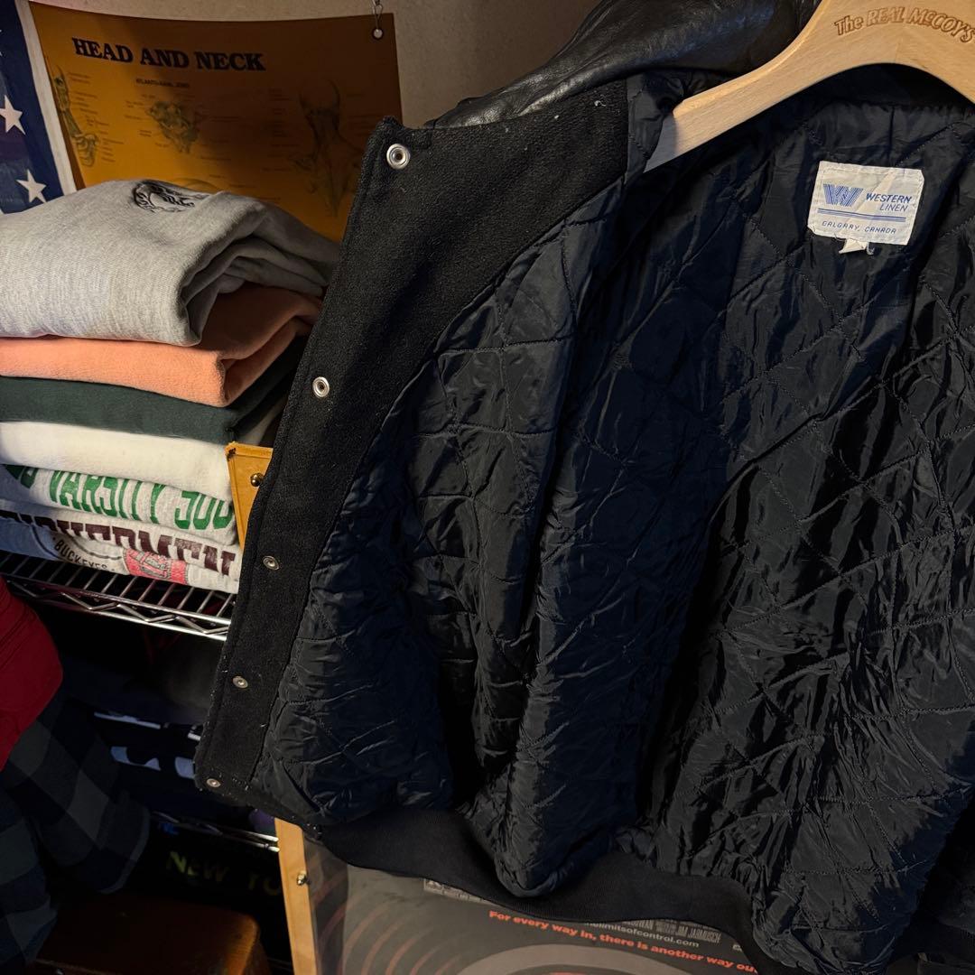 80s vintage スタジャン オールブラック ビッグサイズ