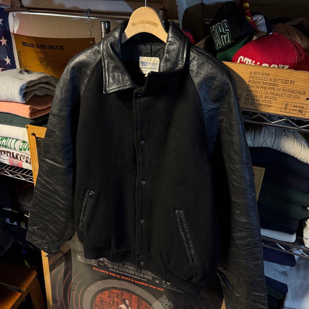 80s vintage スタジャン オールブラック ビッグサイズ