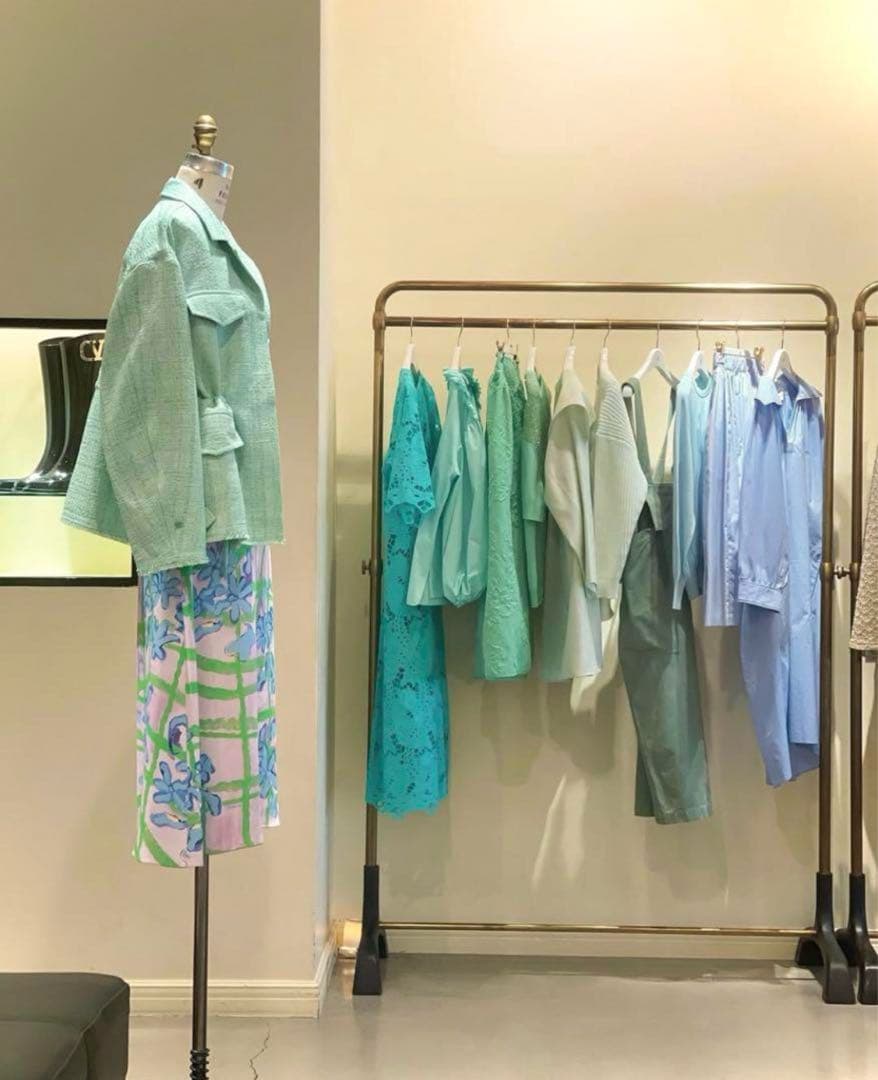 新品同様 ドゥロワー コットンツイード 比翼ジャケット ブルゾン ミントグリーン