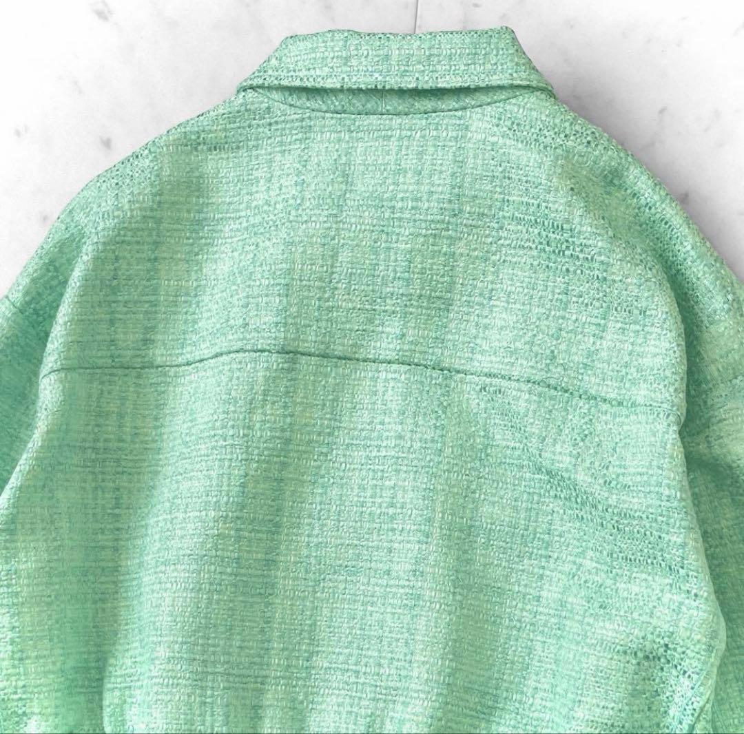 新品同様 ドゥロワー コットンツイード 比翼ジャケット ブルゾン ミントグリーン