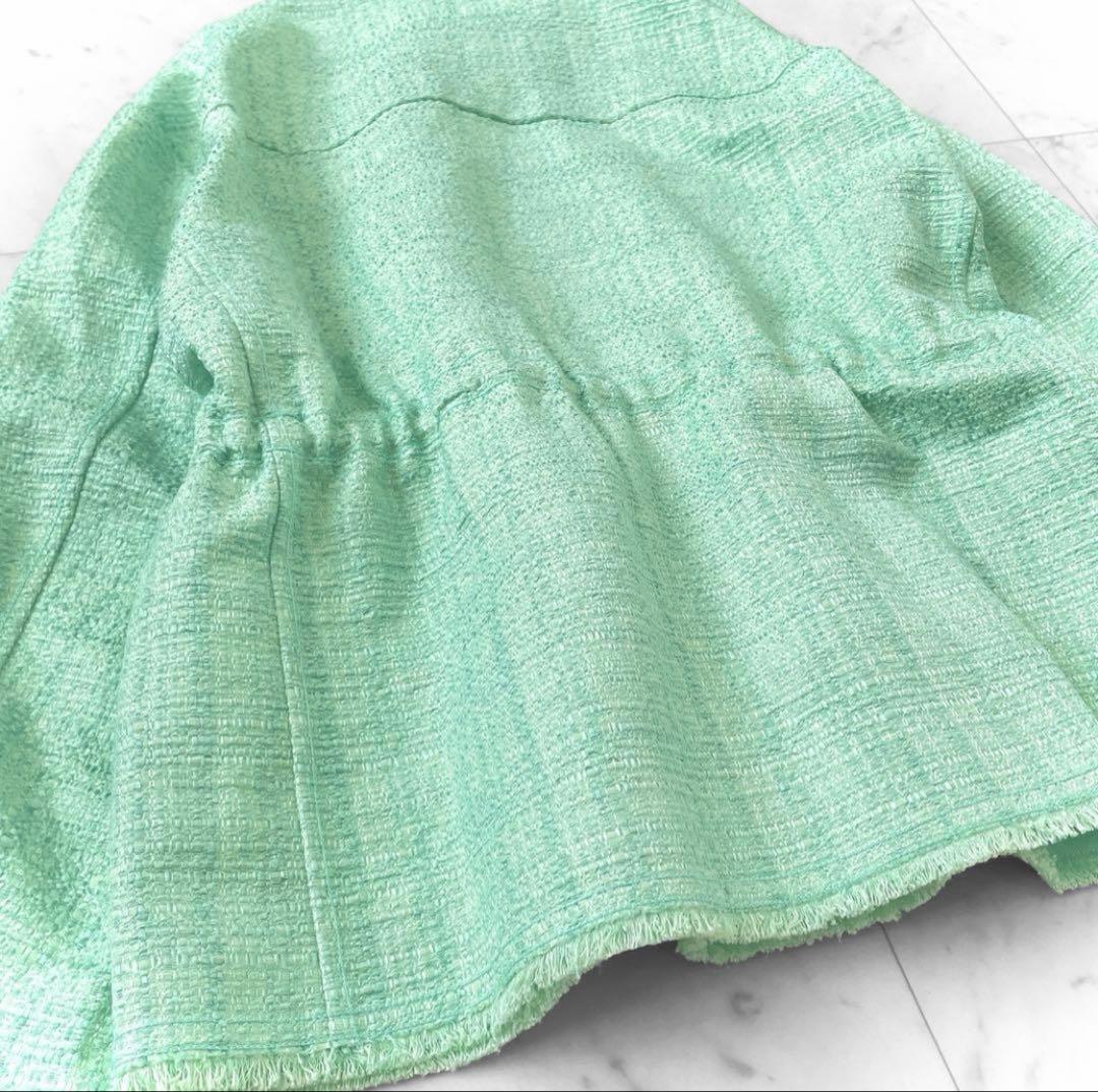 新品同様 ドゥロワー コットンツイード 比翼ジャケット ブルゾン ミントグリーン