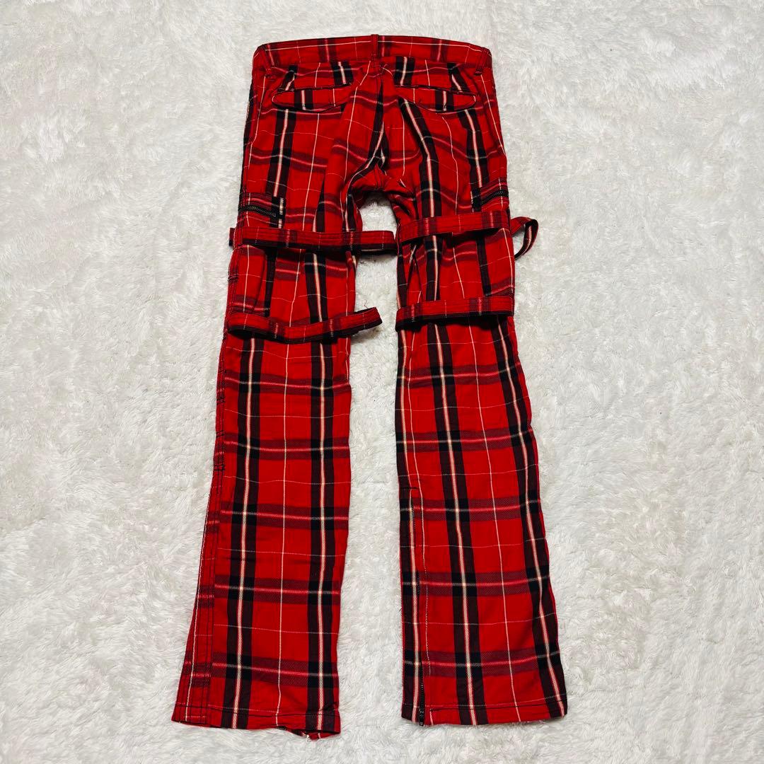 y2k 00s Double Edge フレア パンツ ボンテージ パンツ L