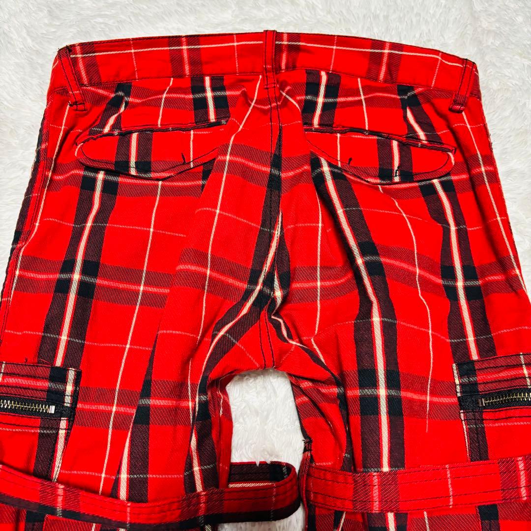 y2k 00s Double Edge フレア パンツ ボンテージ パンツ L