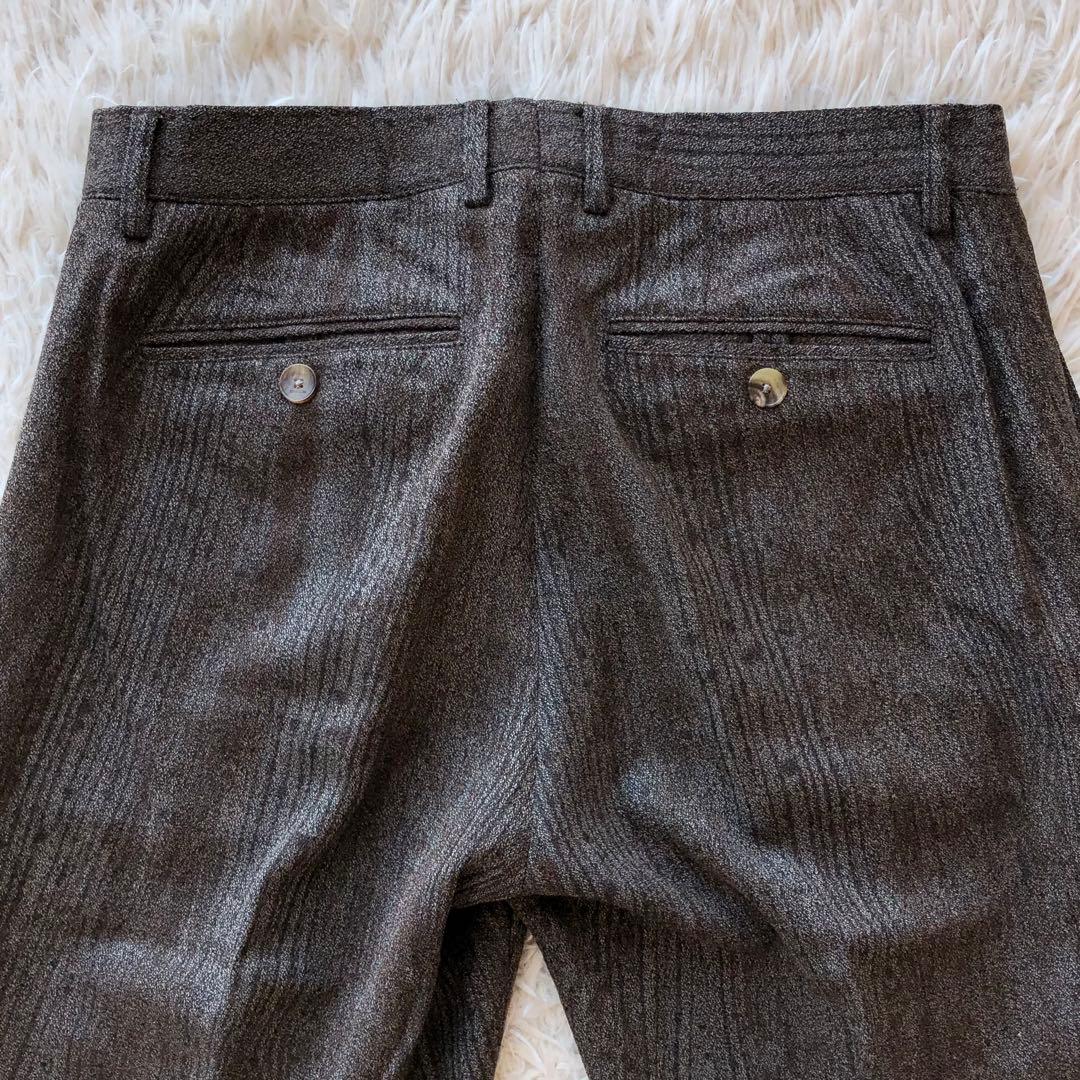 【現行 極美品 XL】エトロ　スラックス　茶　木目柄　ウール100%　ペイズリー