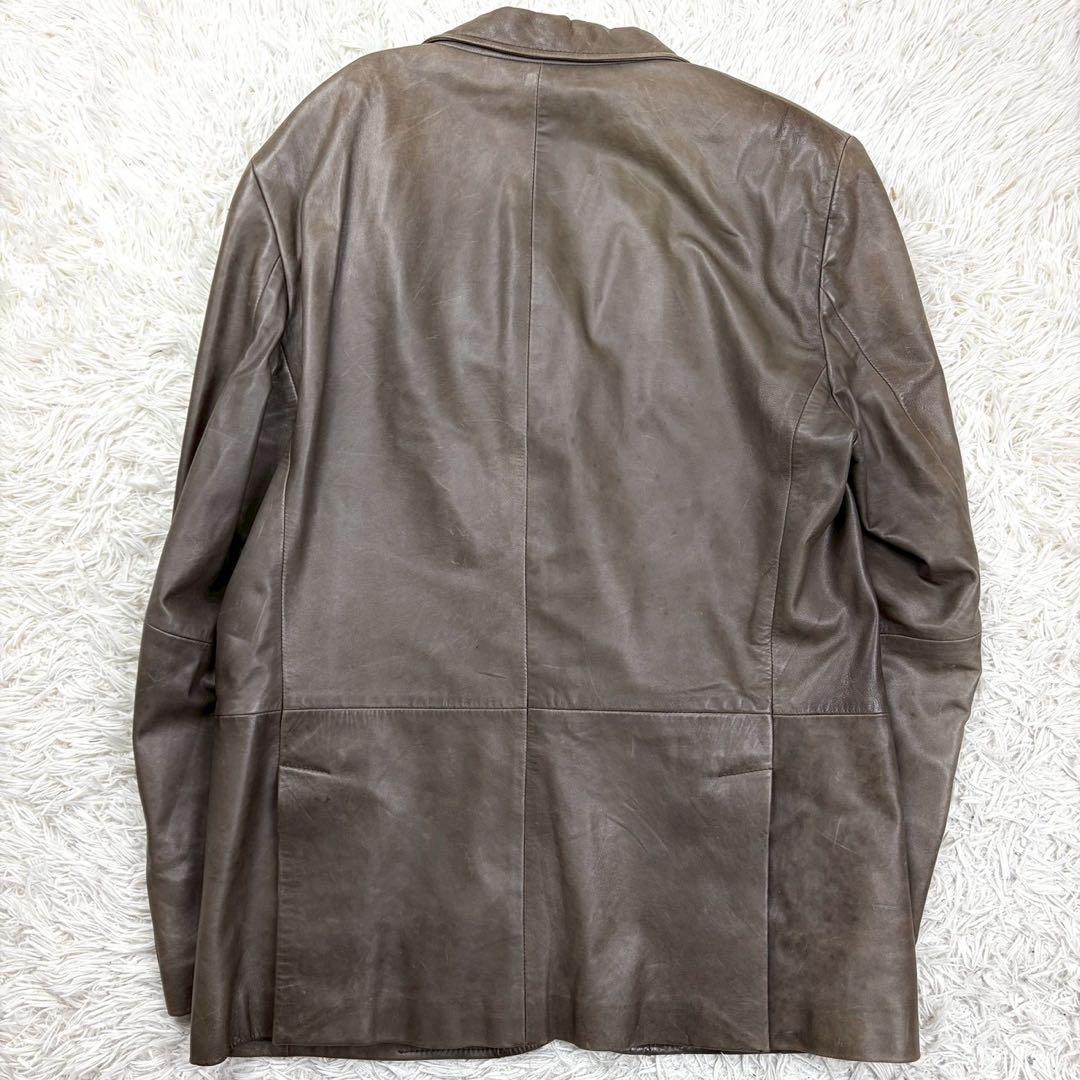 XXL相当 HUGO BOSS テーラードジャケット ラムレザー ブラウン系