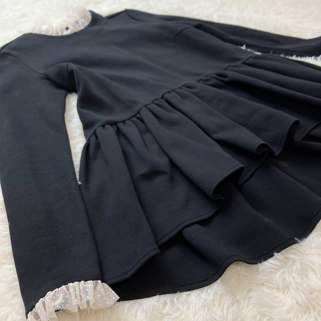 人気　ツルバイマリコオイカワ レース襟　ペプラムトップス　ブラック　黒