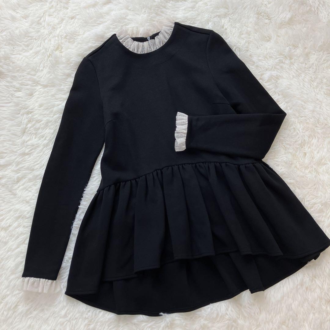 人気　ツルバイマリコオイカワ レース襟　ペプラムトップス　ブラック　黒