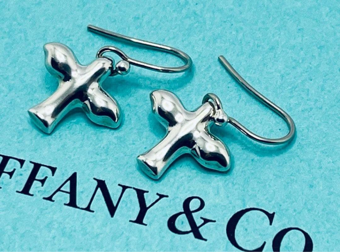 h508 美品　ティファニー　バード　クロス　フック　ピアス　シルバー　925