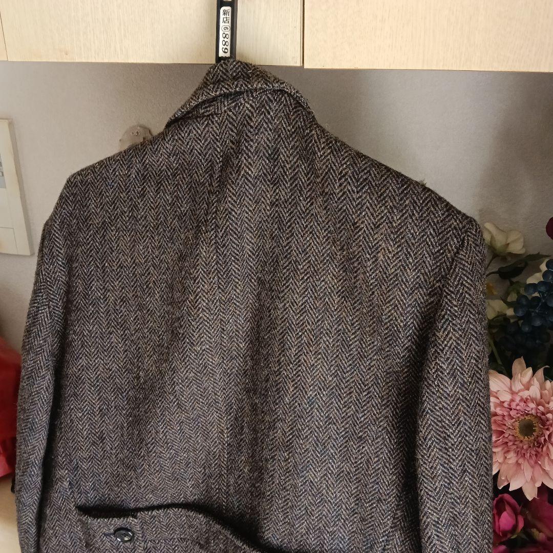 あ*様 ハリスツイードヘリンボーンパターン チェスターコート ブラウン