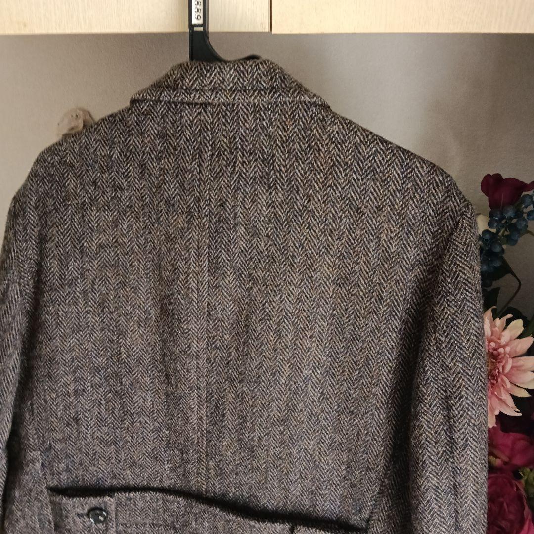 あ*様 ハリスツイードヘリンボーンパターン チェスターコート ブラウン