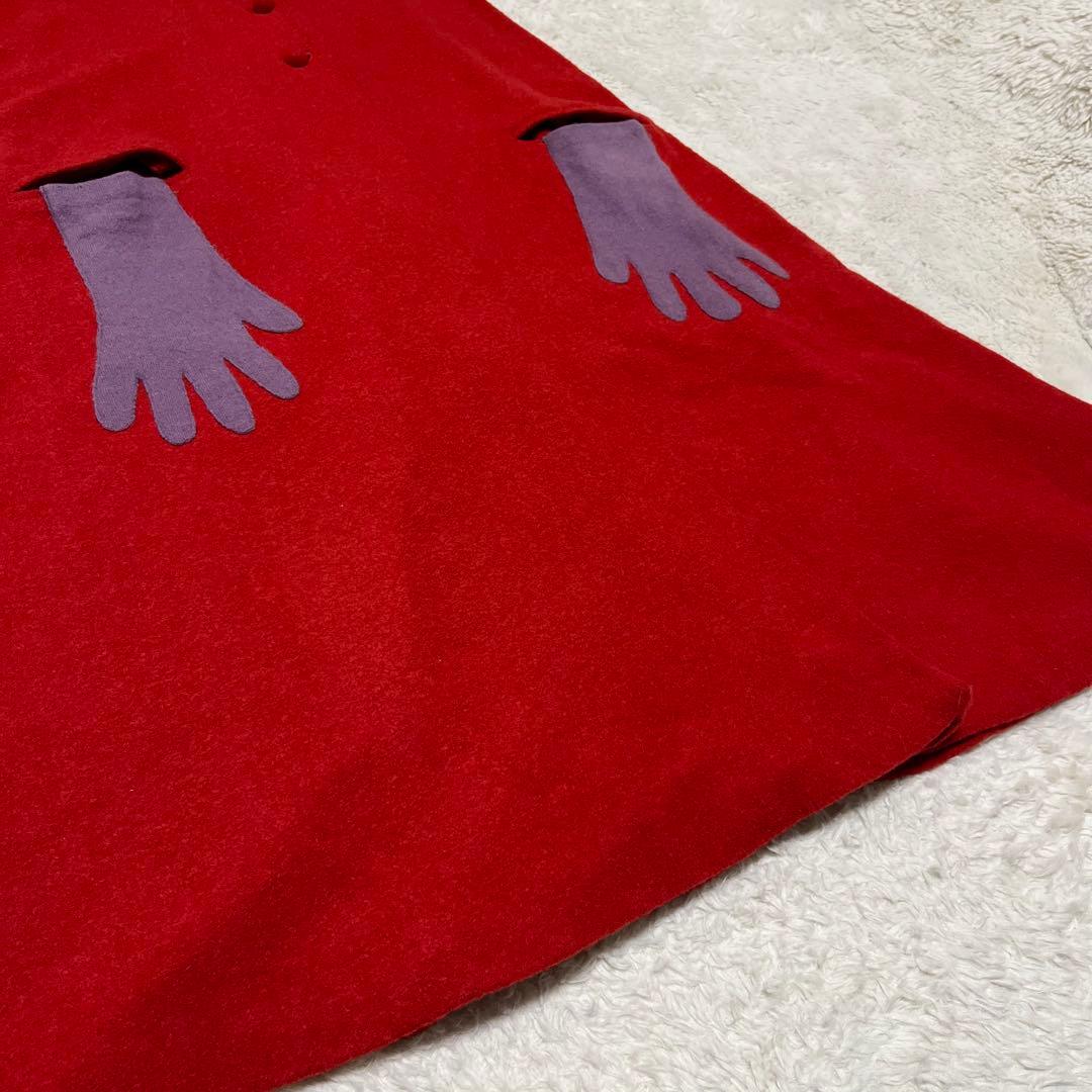 美品　ホコモモラ　マント　ケープ　ポンチョ　ロング　コート　手袋　ノーカラー　赤