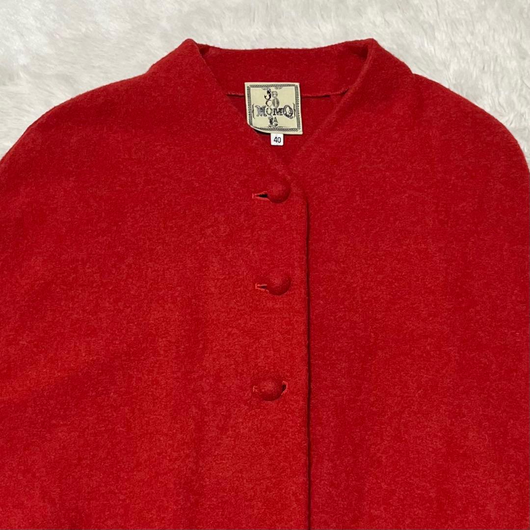美品　ホコモモラ　マント　ケープ　ポンチョ　ロング　コート　手袋　ノーカラー　赤