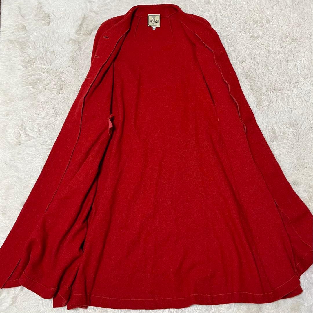 美品　ホコモモラ　マント　ケープ　ポンチョ　ロング　コート　手袋　ノーカラー　赤