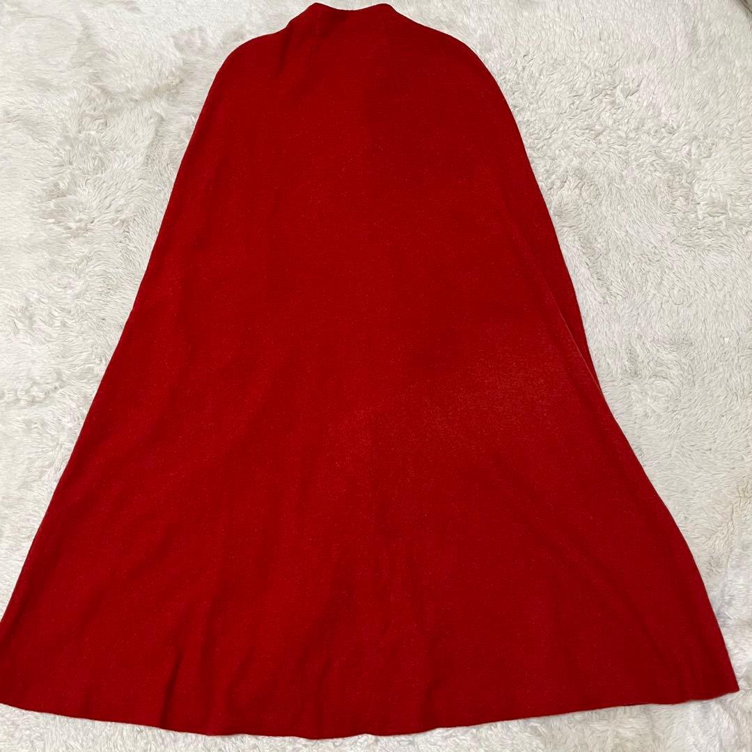美品　ホコモモラ　マント　ケープ　ポンチョ　ロング　コート　手袋　ノーカラー　赤