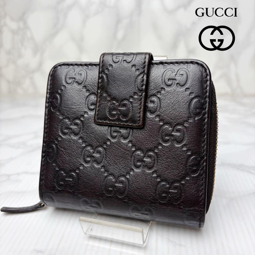501 未使用級 GUCCI シマ 二つ折り財布 ラウンドファスナー ux7