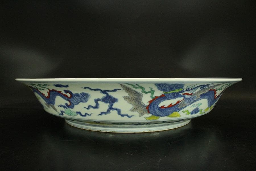 あきこ中国美術 色絵 龍紋皿 φ48.8cm(ZE473)