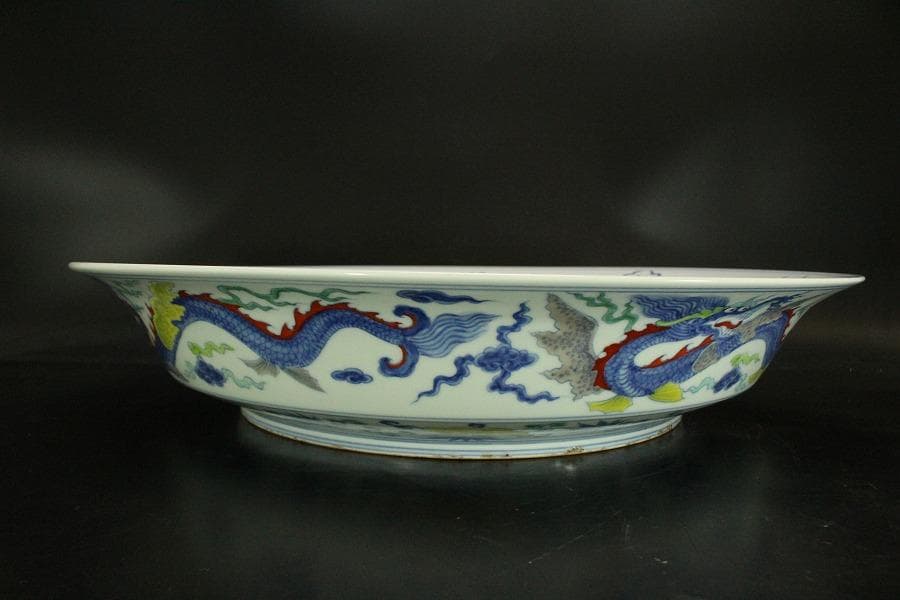 あきこ中国美術 色絵 龍紋皿 φ48.8cm(ZE473)