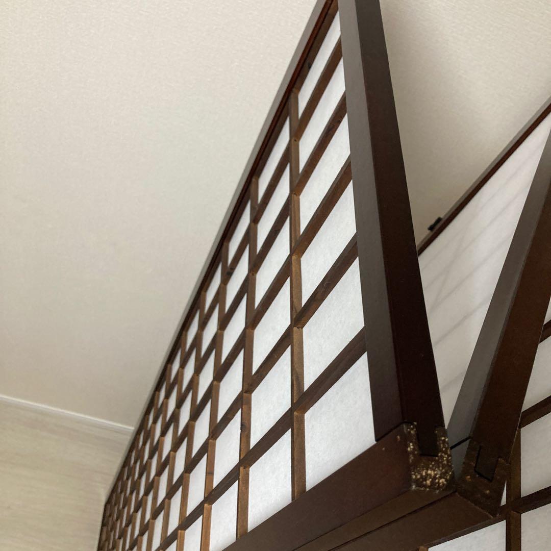 パーテーション　木製　6連　格子模様　昭和レトロ　和風