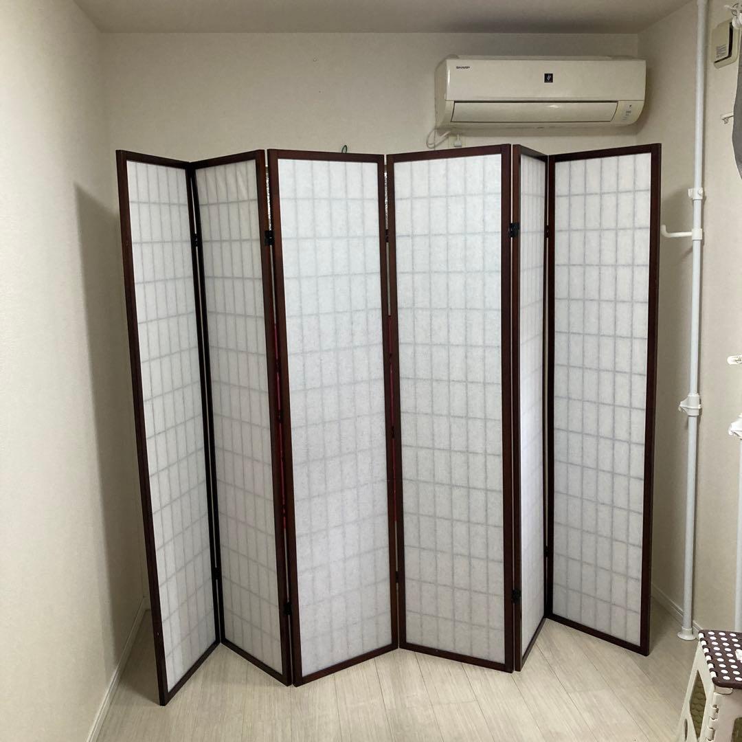 パーテーション　木製　6連　格子模様　昭和レトロ　和風