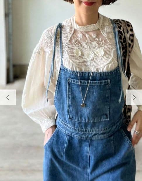 にゃっこ★CHECK&COFFEE デニムサロペット ブルー