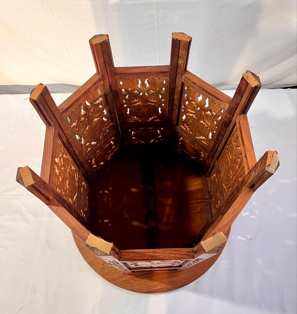 ③ 手彫り 木製 サイドテーブル 花台