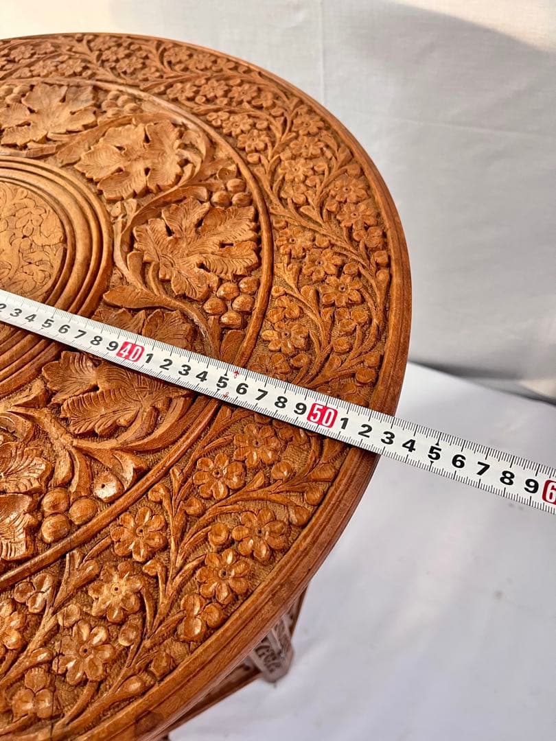 ③ 手彫り 木製 サイドテーブル 花台