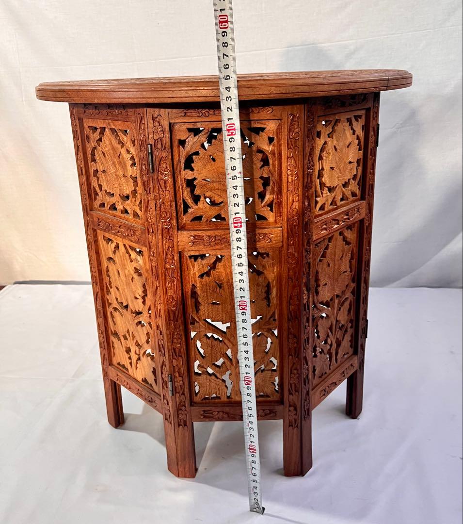 ③ 手彫り 木製 サイドテーブル 花台