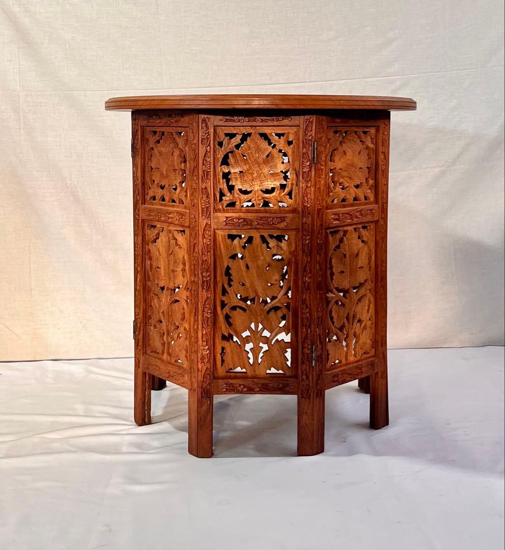 ③ 手彫り 木製 サイドテーブル 花台