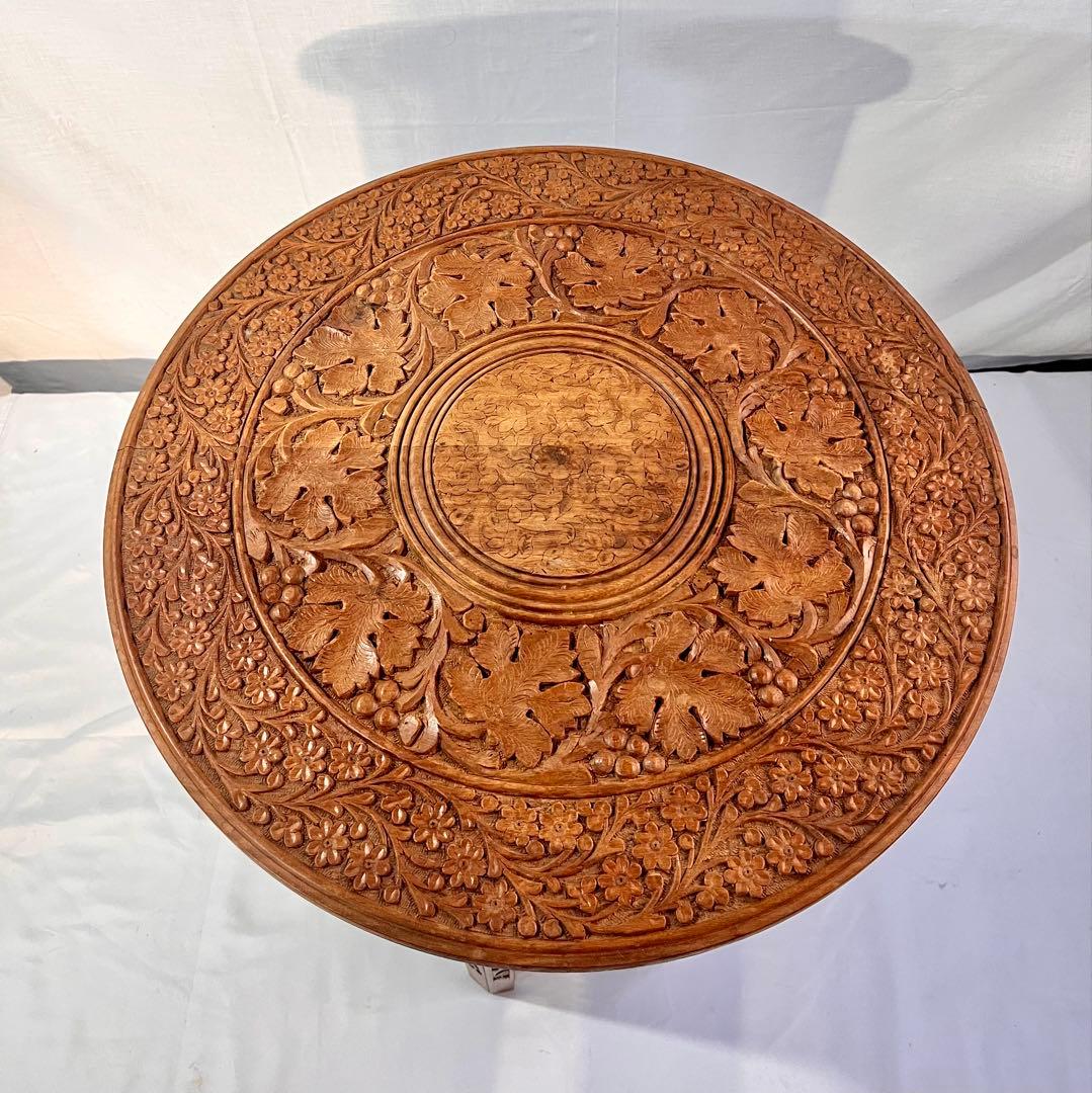 ③ 手彫り 木製 サイドテーブル 花台