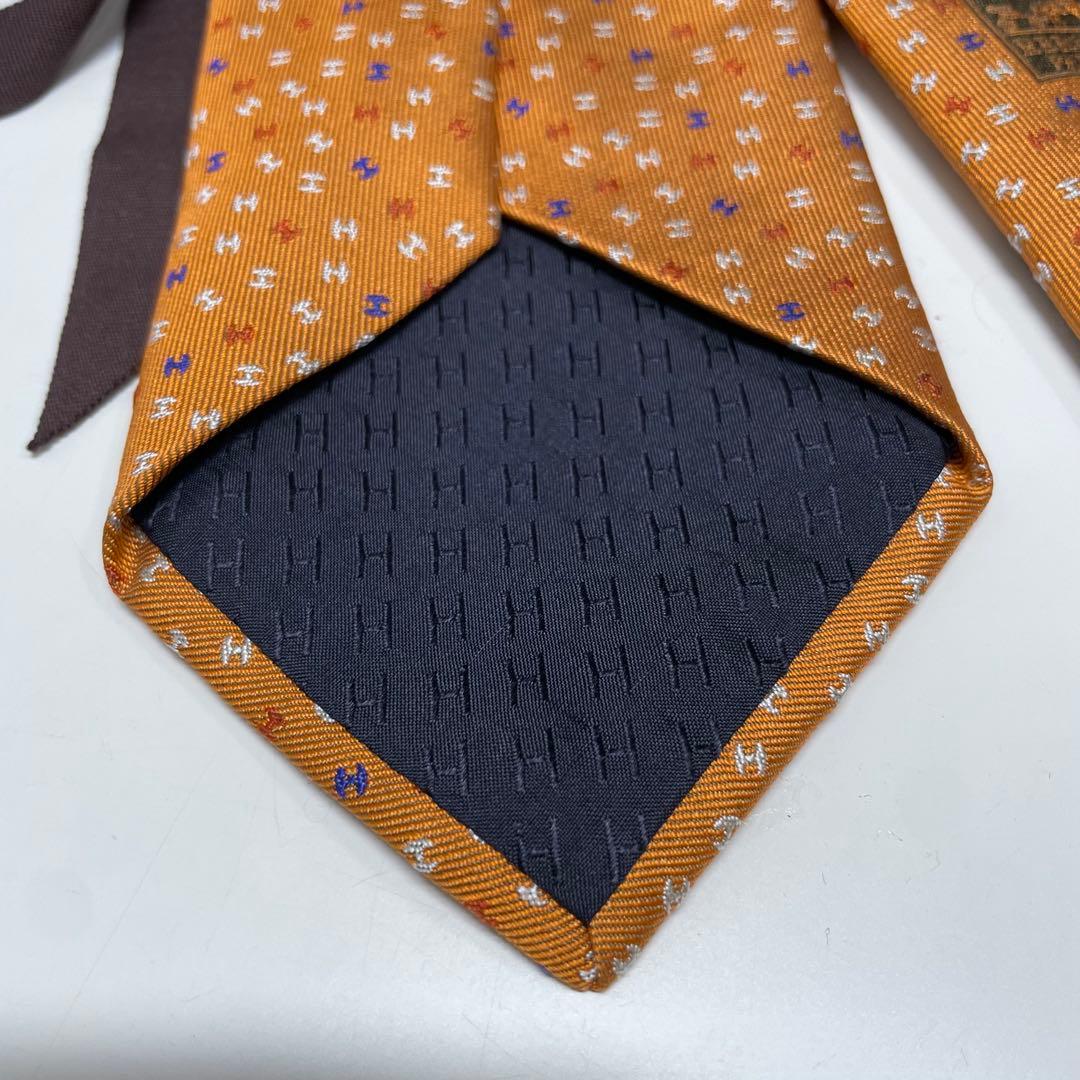か*や様 未使用品　HERMES オレンジ シルク ネクタイ