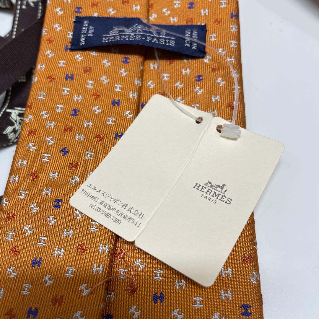 か*や様 未使用品　HERMES オレンジ シルク ネクタイ