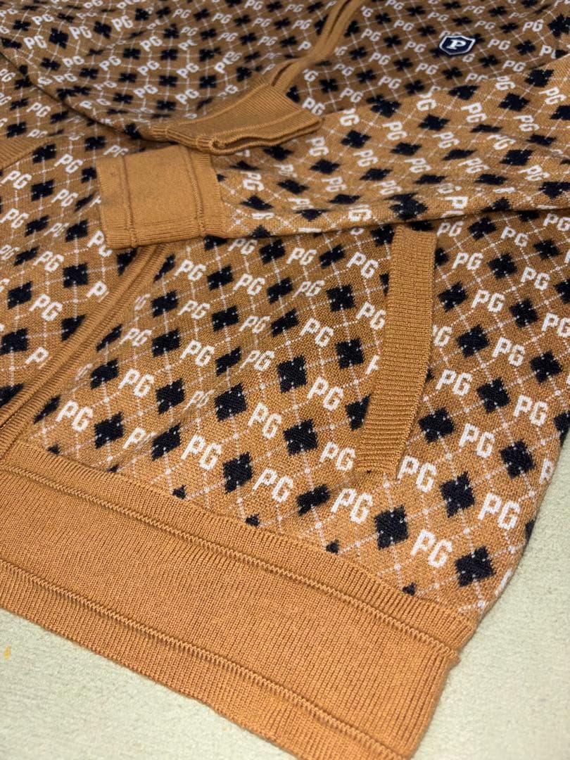 （超美品）パーリーゲイツ、アーガイル柄、ニット素材、シップパーカー、サイズ0