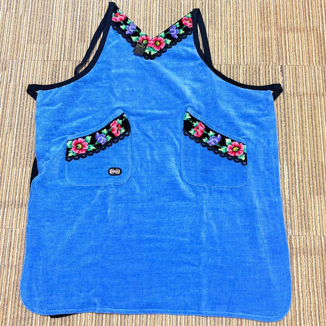 美品タグ付き　FEILER フェイラー　エプロン　ブルー　花柄　シェニール織