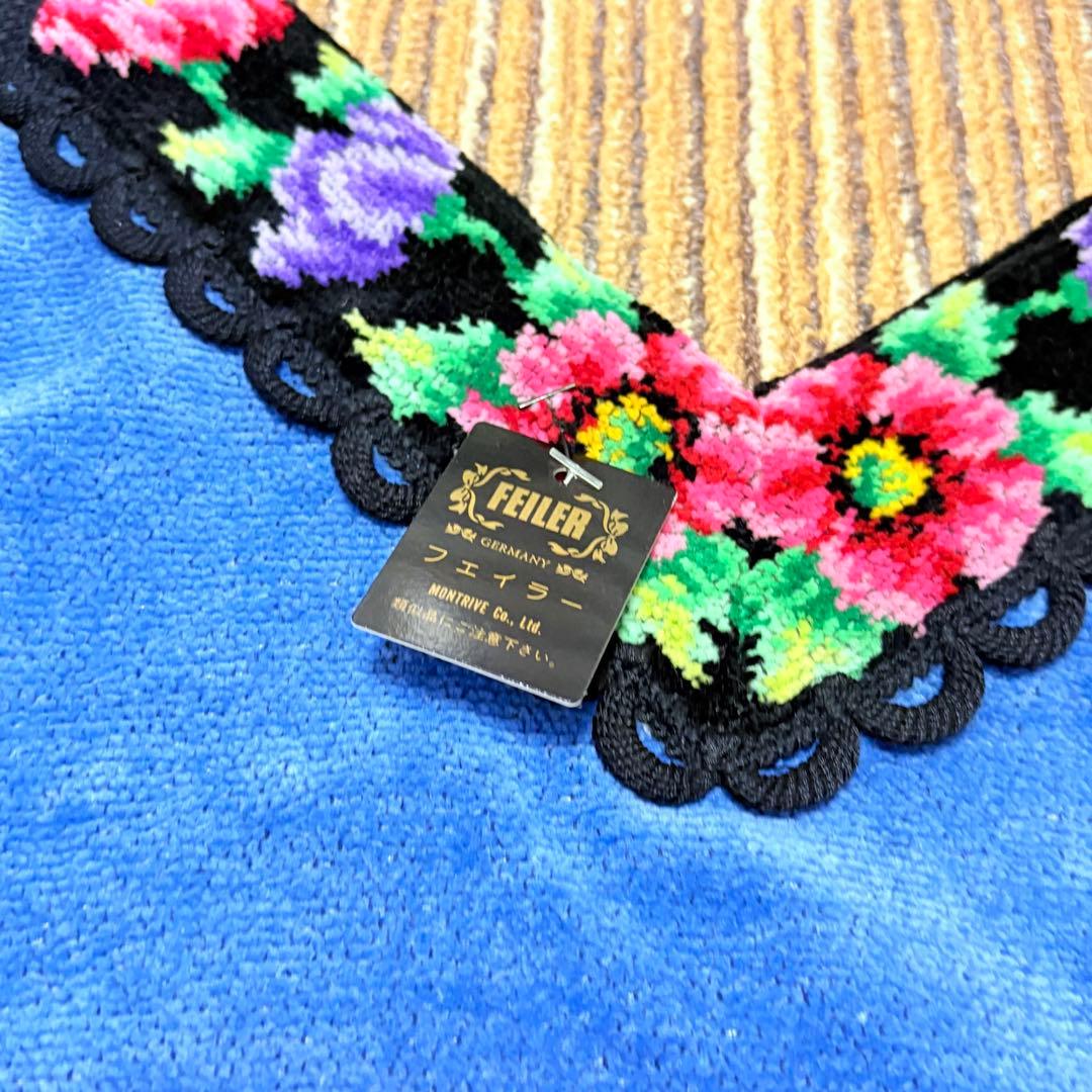 美品タグ付き　FEILER フェイラー　エプロン　ブルー　花柄　シェニール織