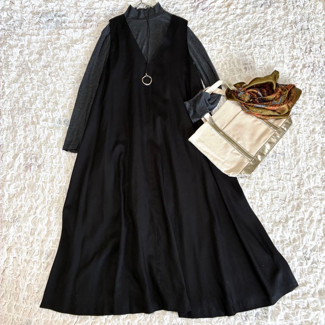 美品 かぐれ kagure Aラインジャンパースカート ブラック FREE