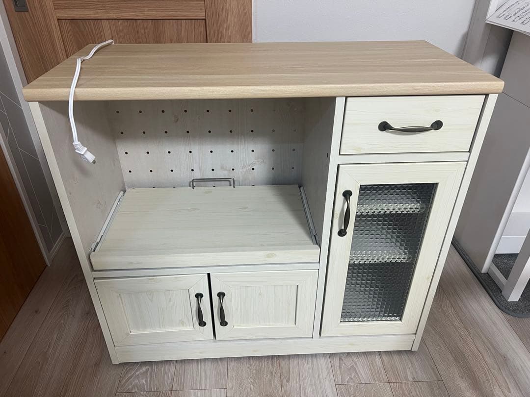 ホワイト木製レンジボード 引き出し付き