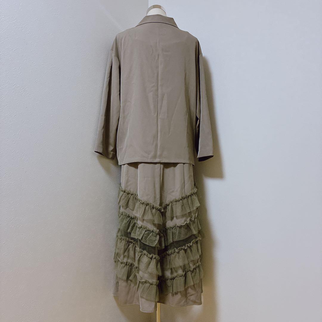 ニアナ　グレージュ　トランスペアレントヘムセットアップドレス ジャケットワンピ